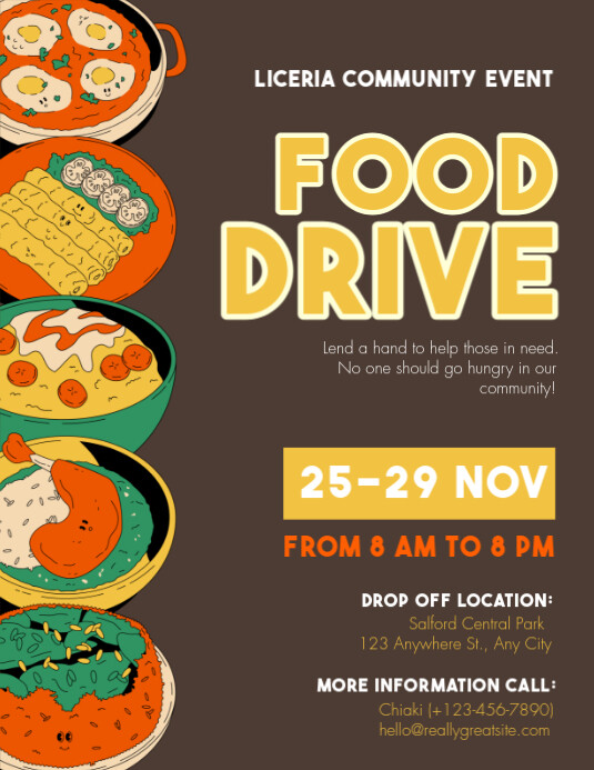 Brown and Yellow Retro Food Drive Campaign Poster Template | PosterMyWall