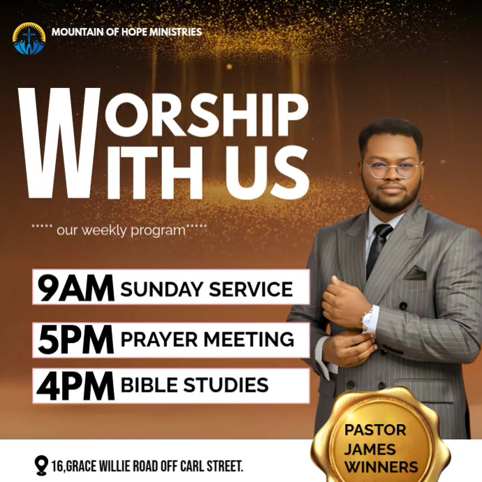 Plantilla de Brown Animated Church Worship Service Promo Video – Sunday ...