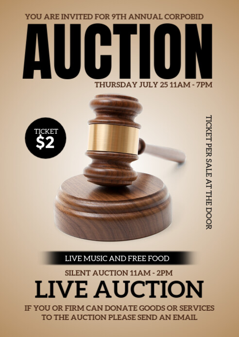 Auction Poster Examples Brown Auction A6 Template | PosterMyWall