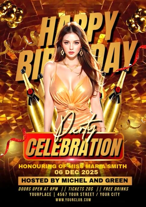 Brown Birthday Celebration Party Video Flyer A4 template