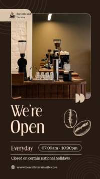 Brown Black Modern & Minimal Open Hour Cafe Instagram Story template