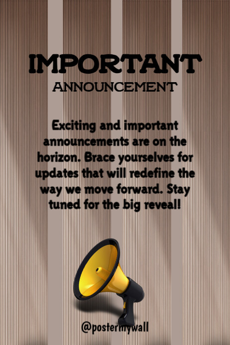 Plantilla de Brown Black Typographic Important Announcement Poster ...