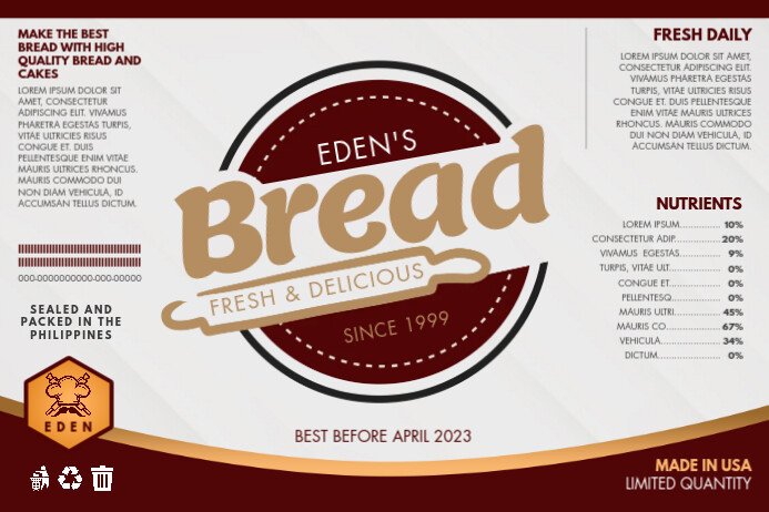Brown Bread Baking Shop Label Template | PosterMyWall