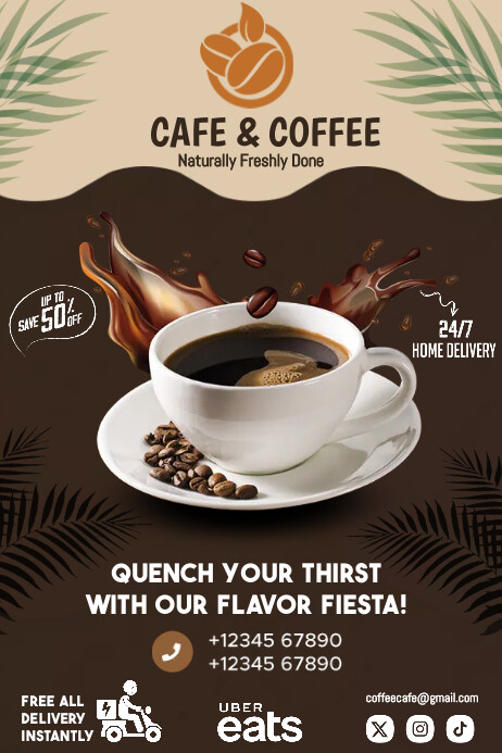 Brown  Cafe & Coffee Shop  Poster template