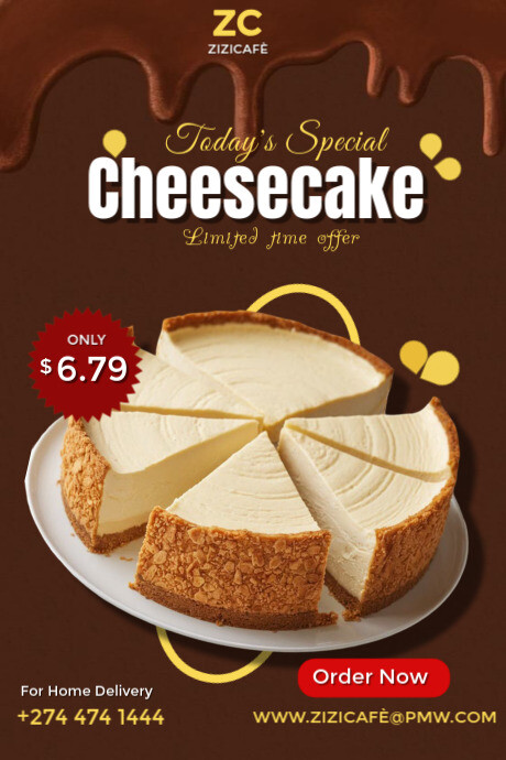 Brown  Cheesecake Recipe - Cheesecake Day Poster Plakkaat template