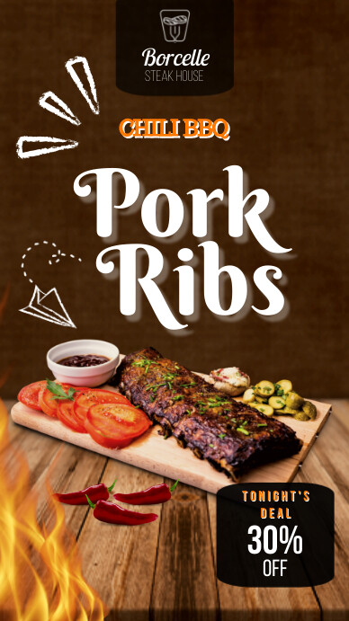 Che Rib Poster Copy of Brown Chili Bbq Pork Ribs Brown Gastronomy I | PosterMyWall