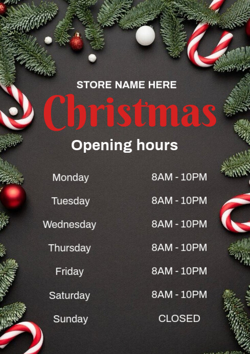 Festive Operating Hours Brown Christmas Opening Hours A4 Template | PosterMyWall