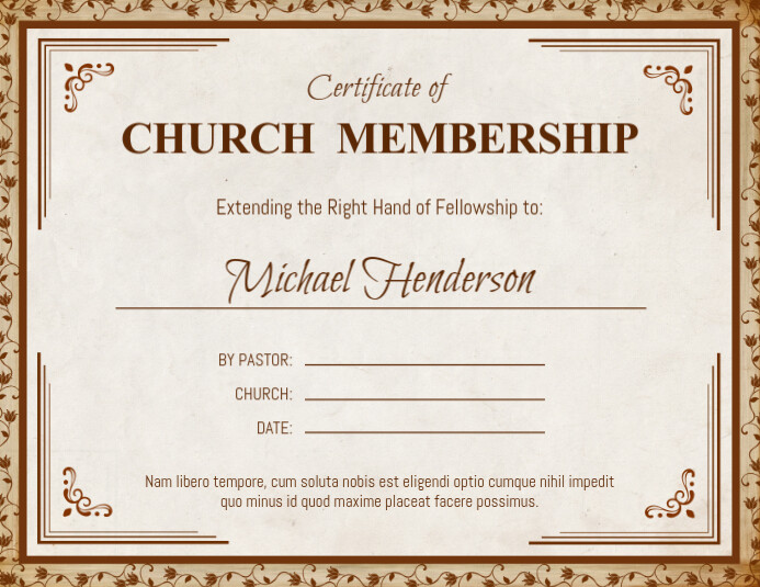 Brown Church Membership Certificate Folder (US Letter) template