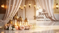 Brown Collage Elegant Happy Islamic New Year Greeting With Beautiful Flowers And Lanterns  Digital D template