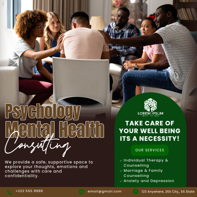 Brown Counselling And Mental Health Services Instagram Post Template ...