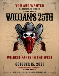 Brown cowboy party invite flyer Volante (Carta US) template