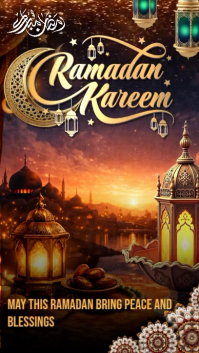 Brown Elegant Ramadan Kareem Poster With Glowing Lantern And Mosque Instagram Story template