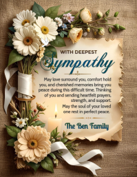 Brown Elegant Sympathy Funeral Flyer | Floral Condolence Memorial Design Pamflet (Letter AS) template
