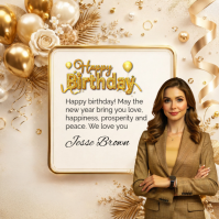 棕色 Birthday Greeting Instagram-opslag Template