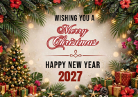 Brown Christmas and New Year Greeting Postcard Template