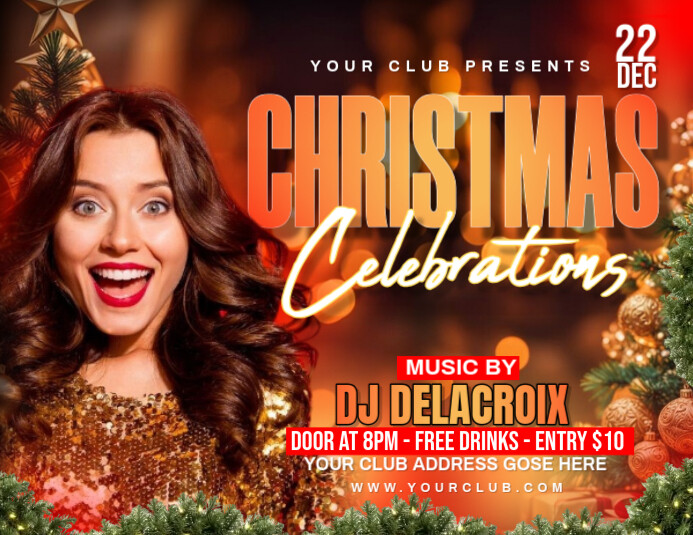 Brown Floral Christmas Party Flyer Flyer (us Letter) template