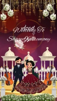 Brown Floral Decorative Indian Wedding Sangeet Ceremony Invitation Mobile Video Tampilan Digital (9: template