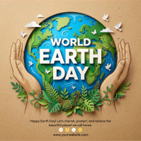 Brown Floral Earth Day Square Video Cuadrado (1:1) template
