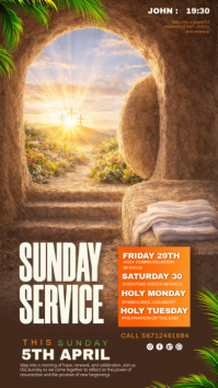 Brown Floral Easter Sunday Service Instagram Story template