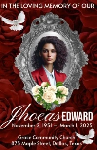 Brown Floral Funeral Flyer Death Anniversary Announcement  Half Page Wide Halv side bred template