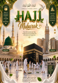 Brown Floral Hajj Mubarak Greeting Poster A4 template