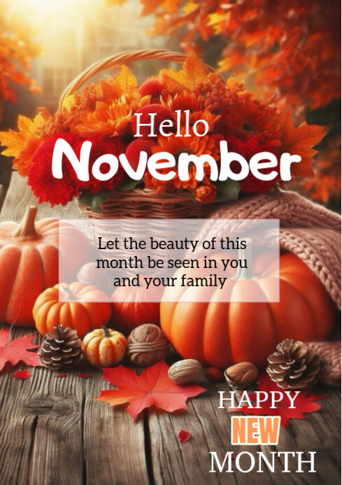 Brown Floral Hello November Design A4 Template | PosterMyWall