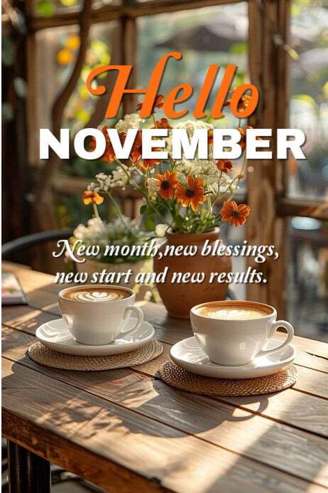 Hello November Abstract Copy of Brown Floral Hello November Poster | PosterMyWall