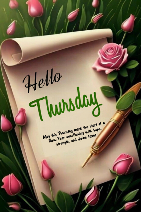 Hello! Thursday Rocks Plantilla de Brown Floral Hello Thursday Poster | PosterMyWall
