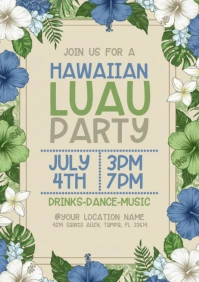 Brown Floral Luau Party A5 template