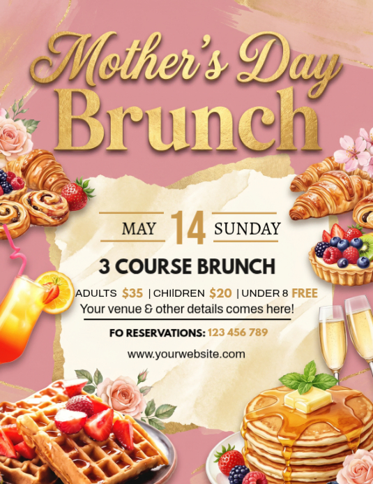 Brown floral mother's day brunch flyer Template | PosterMyWall