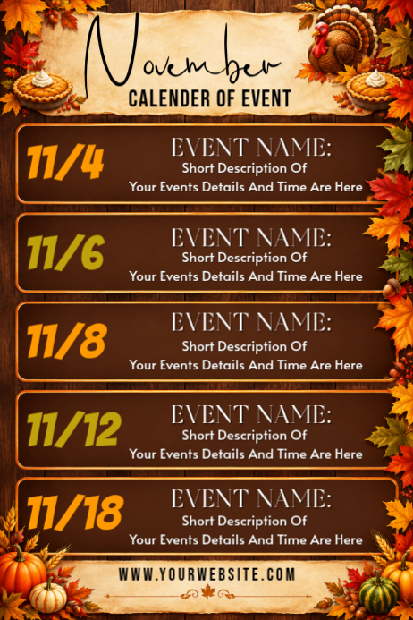 November Event Calendar Posters Template | PosterMyWall