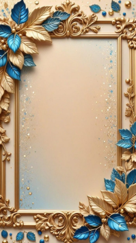 Brown Floral Royal Blue & Gold Leaf Frame  Instagram Story template