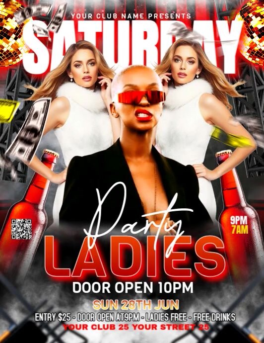 Brown Floral Saturday Ladies Night Party Flyer (us Letter) template