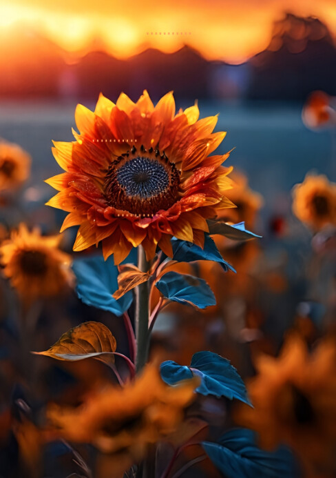 Brown Floral Sunflower In An Autumn Meadow A5 template