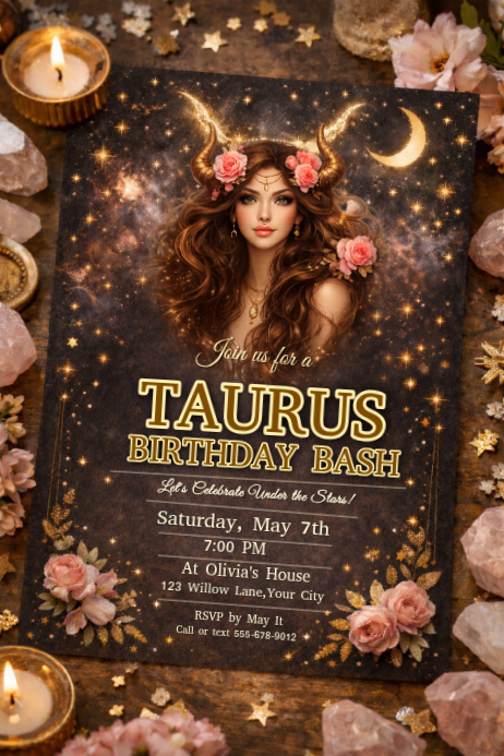 Brown Floral Taurus Birthday Bash Poster Template | PosterMyWall