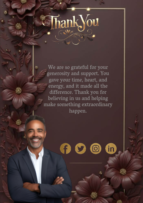 Brown Thank You Card A4 Template | PosterMyWall