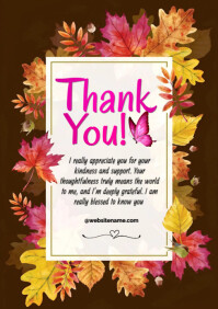 Brown Floral Thank You Card  A4 template