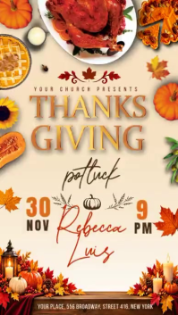Yellow Thanksgiving Potluck Digital Display Template