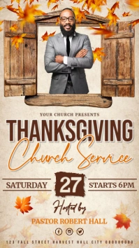 Brown Floral Thanksgiving Church Service Instagram Story template