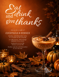 Brun Thanksgiving Cocktail and Dinner Invitation Pamflet Template