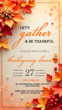 Brown Floral Thanksgiving Dinner Party Invite Instagram Story template