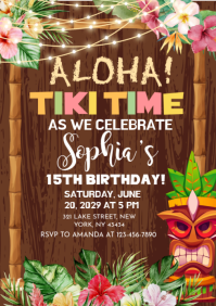 Brown Floral Tiki Birthday Party A4 template
