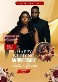 Brown Floral Wedding Anniversary Flyer  A3 template