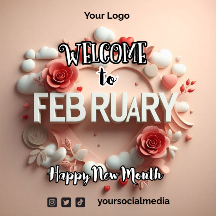 Plantilla de Brown Floral Welcome To February New Month Square (1:1 ...