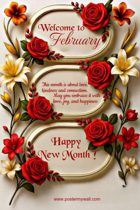 Welcome Sign February Brown Floral Welcome To February Poster Template | PosterMyWall