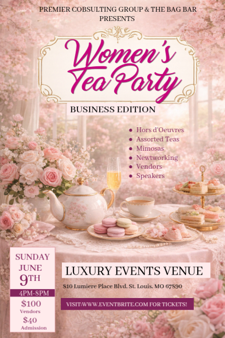 Plantilla de Brown Floral Women's Tea Party Poster | PosterMyWall