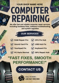 Brown Futuristic Computer Repairing Services A4 template