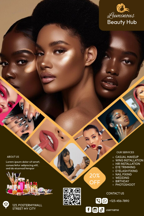 Brown Geometric Makeup Studio Flyer Poster template