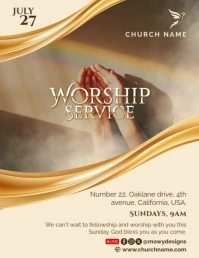 Brown Geometric Worship Service Video Flyer (us Letter) template