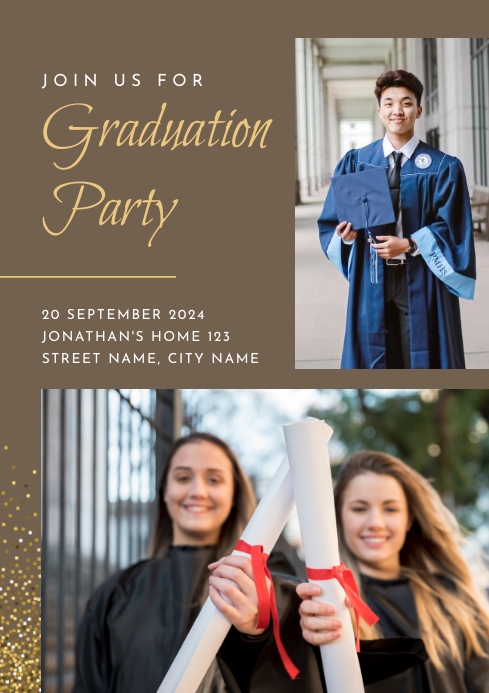 Brown Gold Graduation Party Invitation A4 template